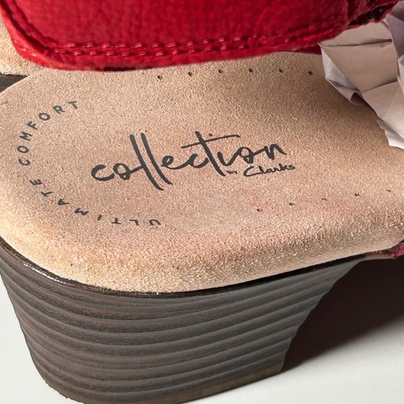 Clarks Red Suede Woven Slingback Wedge Sandals Women's 10 Comfort Shoes - Picture 10 of 14
